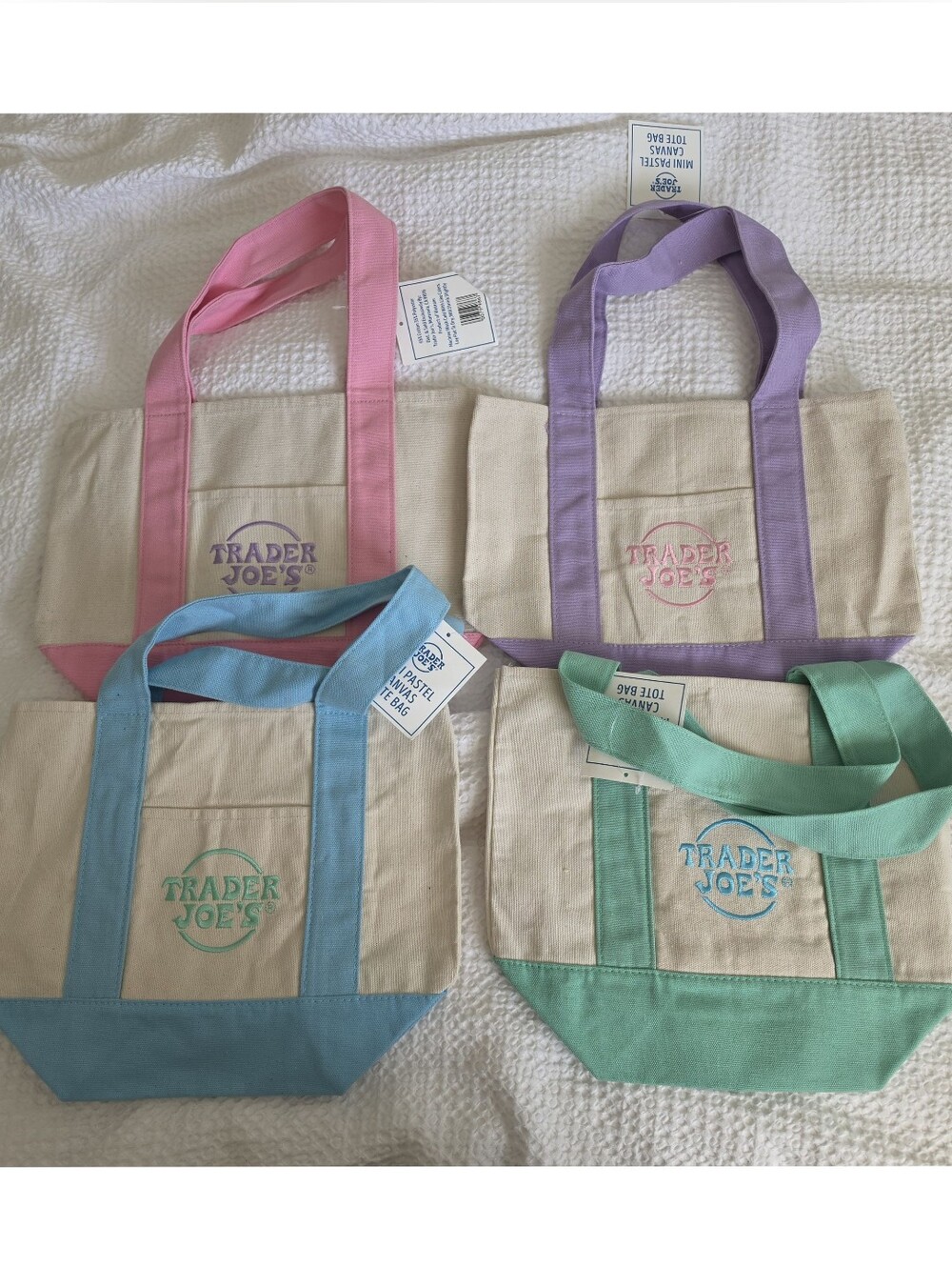Trader Joes Pastel Mini Tote Bags - Set of 4